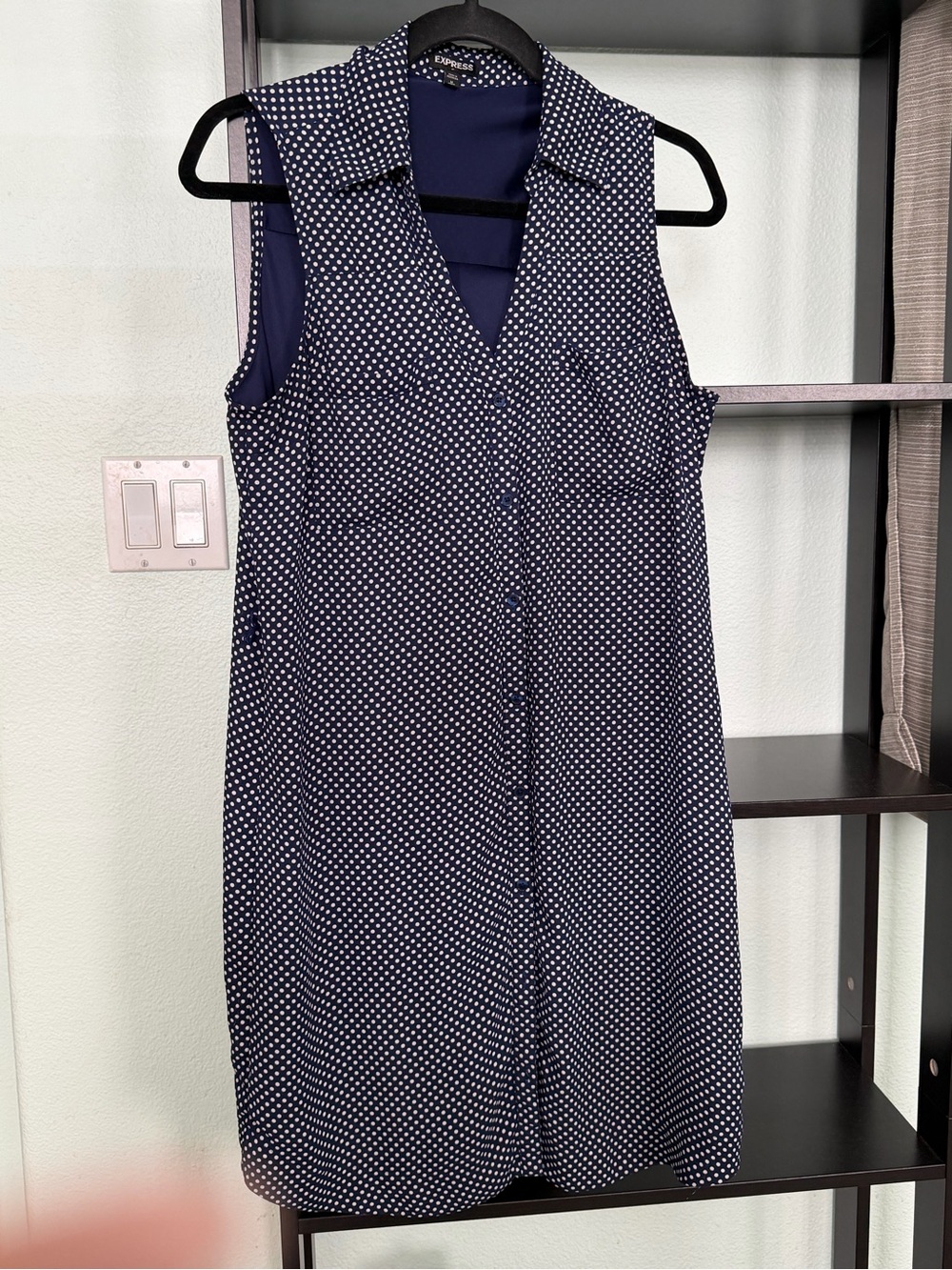Express Navy Polka Dot Sleeveless Midi Dress
